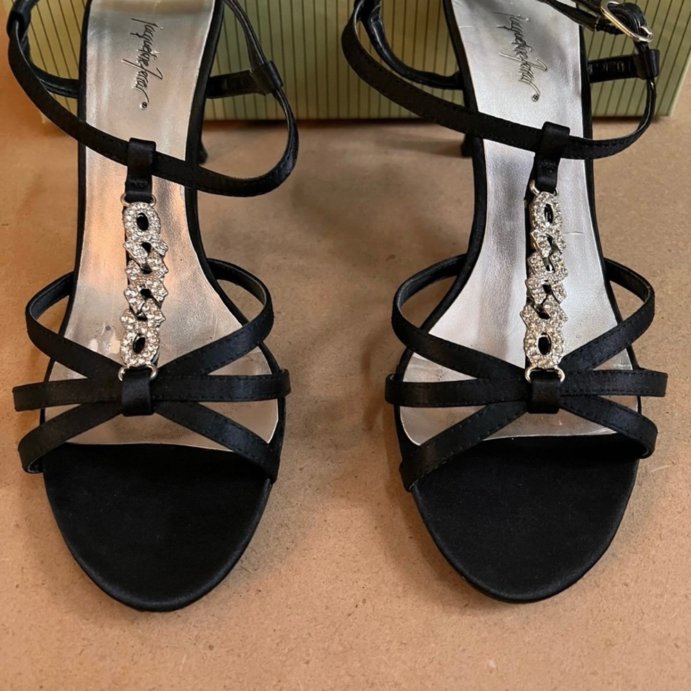 Jacqueline Ferrar Black Strappy Heels with Silver Accents